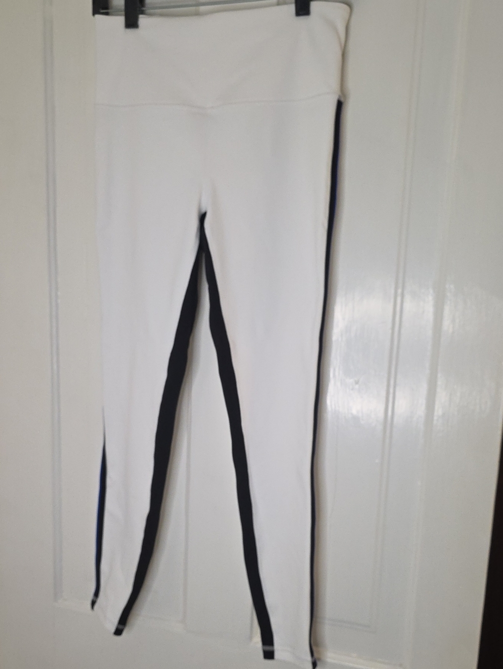Athleta White Leggings with Black And Blue Side Stripes (NWOT)